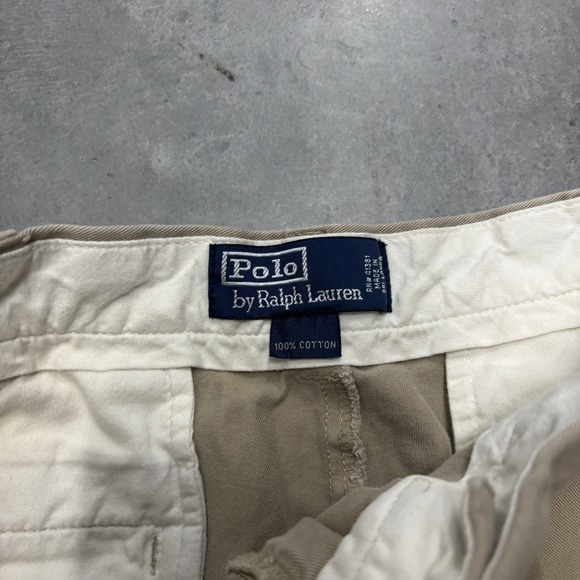 Polo Ralph Lauren Chino Shorts Tennis Racket Racquet Embroidered Beige Mens 34 - Picture 3 of 5